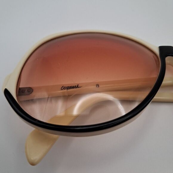 Vtg VIGNERI Sunglasses B color White/ Black Hong Kong Oversize Retro Rose Lens main image 4